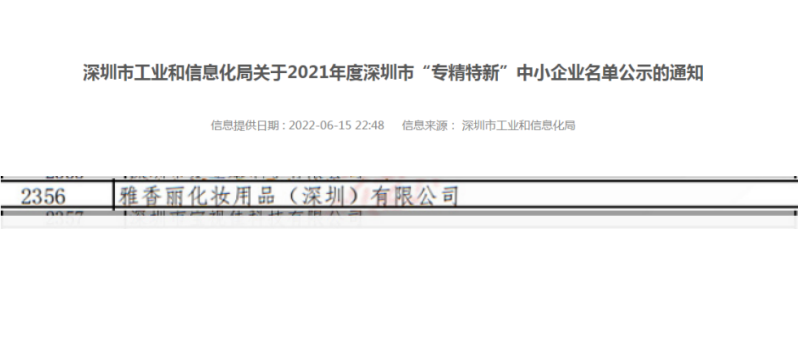 手机看片在线化妝用品（深圳）有限公司榮獲2021年度深圳“專精特新”企業